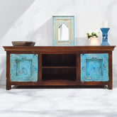 Indian Hand Carved Solid Hard Wood TV Unit with 2 Doors And Shelf 153X44X60 Cm Brown